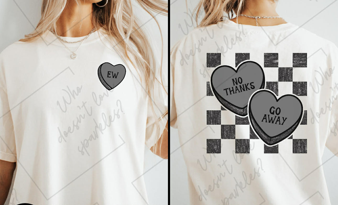 Anti VDay Conversation Hearts (Front Pocket and Back Design)