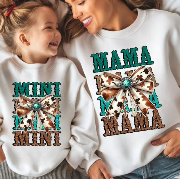 Mama/Mini Cow Print Bow