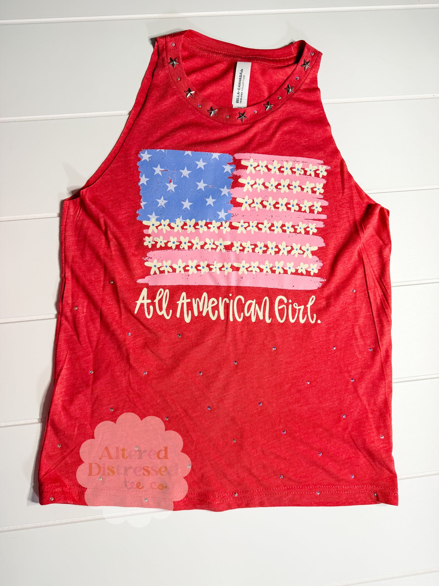 All American girl floral flag