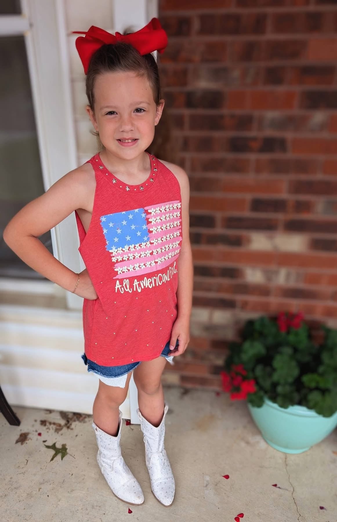 All American girl floral flag