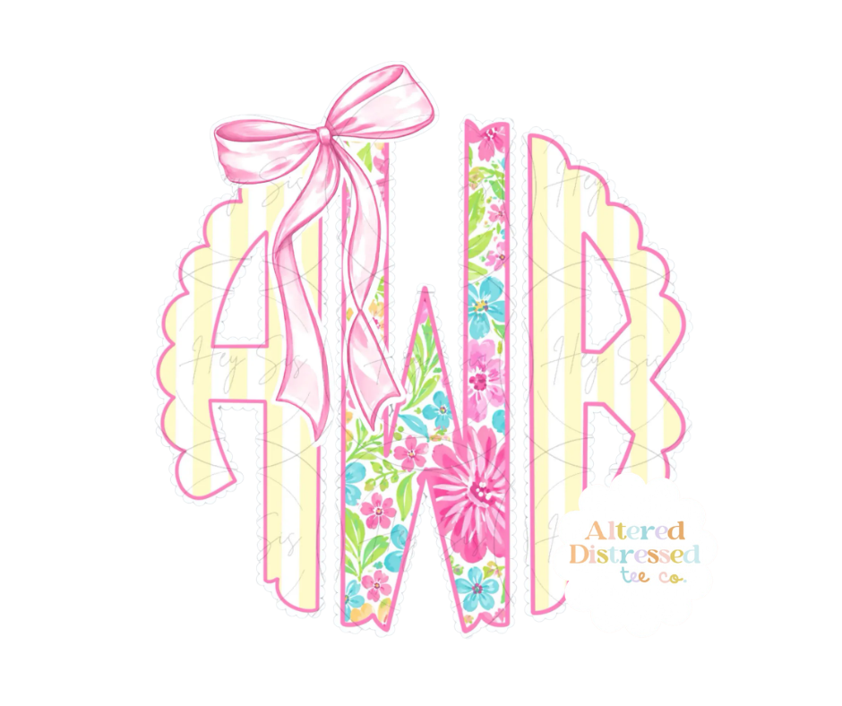 Pink floral and yellow monogram