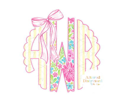 Pink floral and yellow monogram
