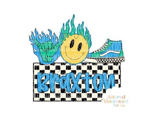 Checkered name plate