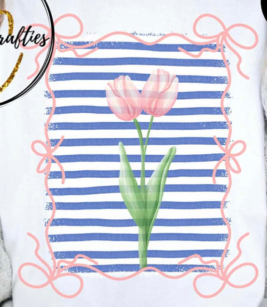 Blue stripes, coquette bows & tulips