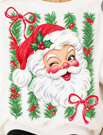 Classic Santa with bow and greenery stripes